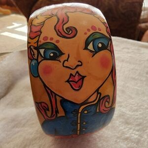 Hand-Painted Statement Bangle Bracelet – Bold Pop Art Portrait with Roses, Stars